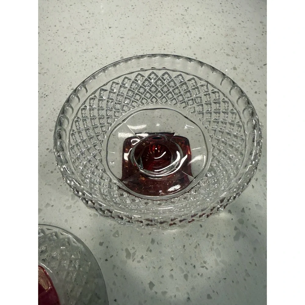 Westmoreland English Hobnail Crystal Ruby Flashed Candy Dish Mid Century Glass